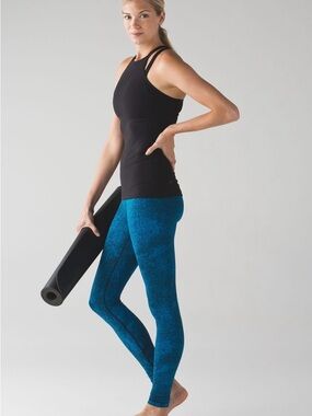 Lululemon Wunder Under Pant III Luon Spray Jacquard Shocking Blue Black Size 8